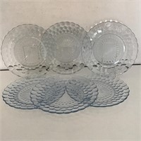 6 BLUE BUBBLE DEPRESSION GLASS PLATES