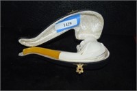 Ant.  Hand Carved Meerschaum Pipe w/ Fitted Case