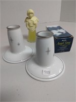 (2) Hand Painted Candleholders & Avon Angel with