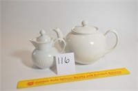 Lot of 2 White Teapots Large marked Pristine