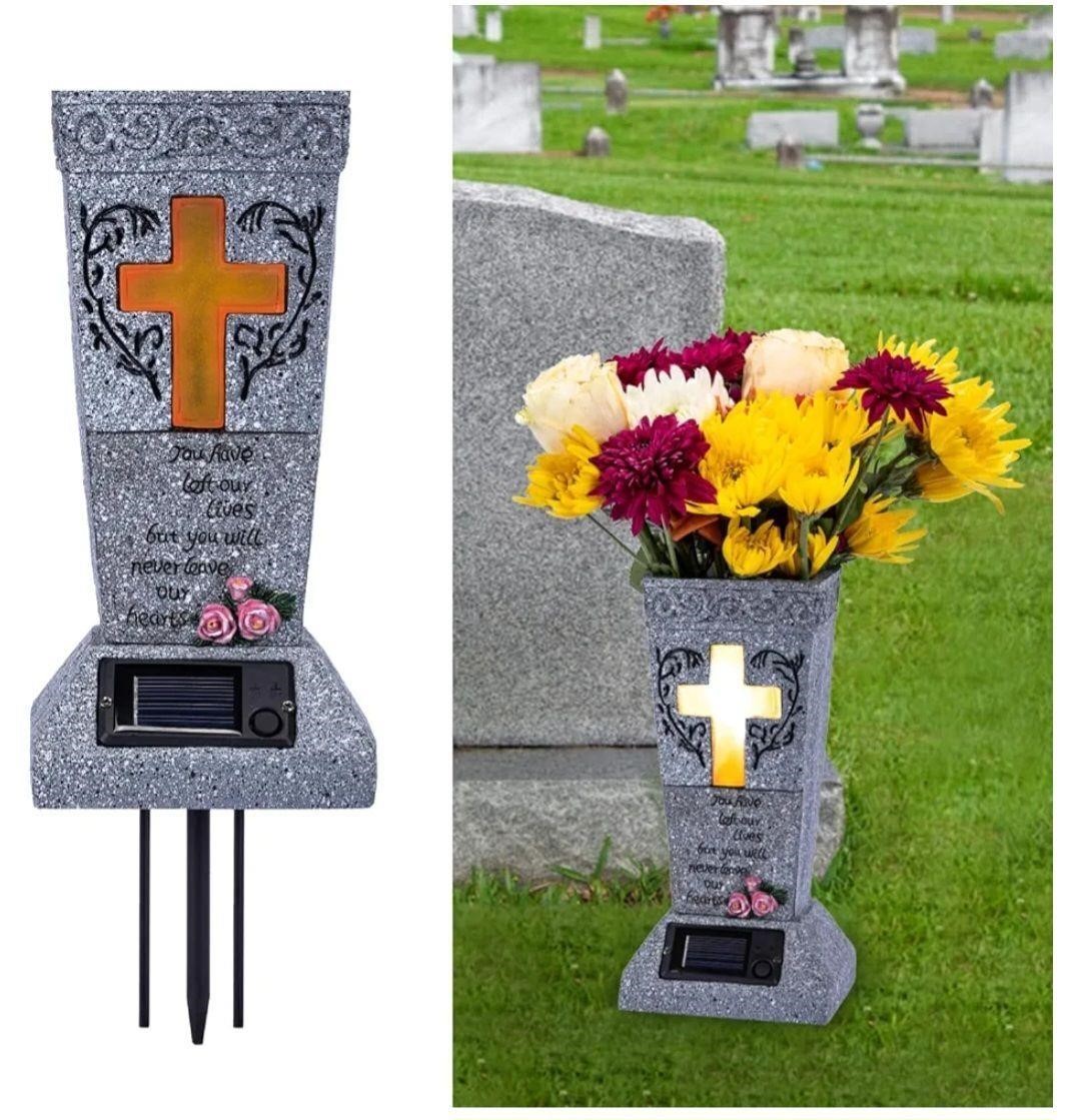 Solar powered graveside lighted Cemetery vase