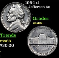 1964-d Jefferson Nickel 5c Grades GEM+ Unc