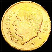 1906 Mexican 5 Gold Pesos UNCIRCULATED