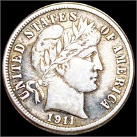 1911-S Barber Silver Dime LIGHTLY CIRCULATED