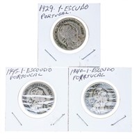Lot of 3 Portugal Silver 1 Escudo Coins