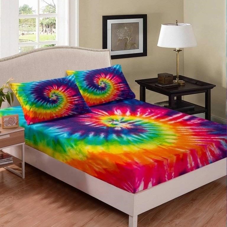 Tie-Dye Bed Sheet Girl Full Colorful Bedding Set C