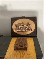 Brass hanging plaque and wood art