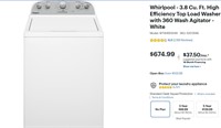 Whirlpool - 3.8 cfHigh Efficiency Top Load Washer