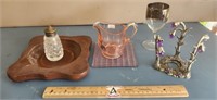 Assorted Items: Vintage Salt Shaker, Tray, Candle