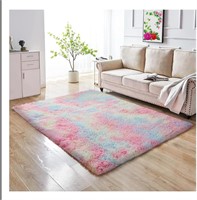 Soft shag rainbow area rug