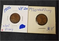 Two wheat pennies 1926 vf-20 and 1920