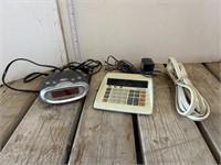 Clock radio, calculator, ext cord