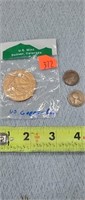 US Copper Coin & 2 Wheat Pennies