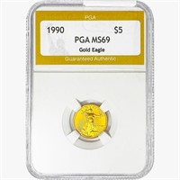 1990 $5 1/10oz Gold Eagle PGA MS69