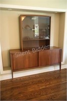 Mid Century Walnut 2PC Hutch & Display Cabinet