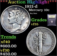 ***Auction Highlight*** 1921-d Mercury Dime 10c Gr