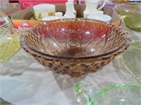 INDIANA GLASS ROSE COLORED ROSE SERVING BOWL