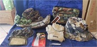 Box Of Assorted Camo Hunting Gear & More