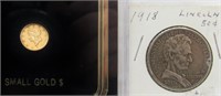 1851 $1 Gold piece and 1918 Lincoln Half