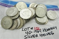 40 Kennedy Silver Halves, all 1964