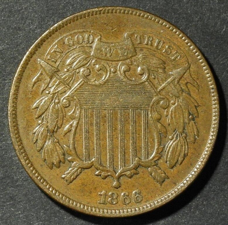 1866 TWO CENT PIECE VF