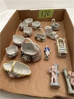 15 small China figurines and baskets