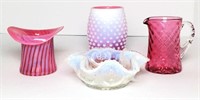 Vintage Pink & Clear Glass Bowls & Cup