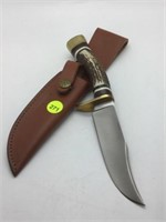 STEEL STAG KNIFE WITH LEATHER SCABBARD