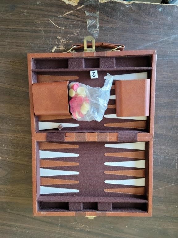 Vintage Backgammon Pieces, Board, & Carrying Case