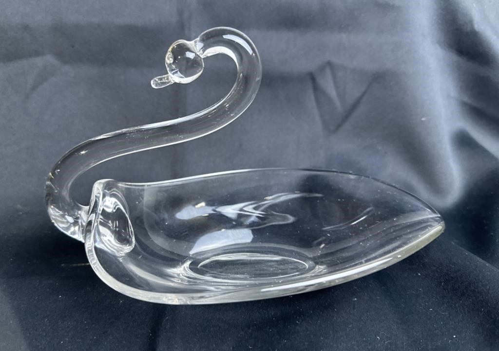 Blown Glass Swan Candy Dish Bowl