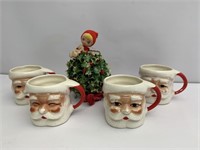 Vintage Santa mugs and mistletoe with elf