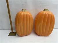 Two battery operated blow mold pumpkins
