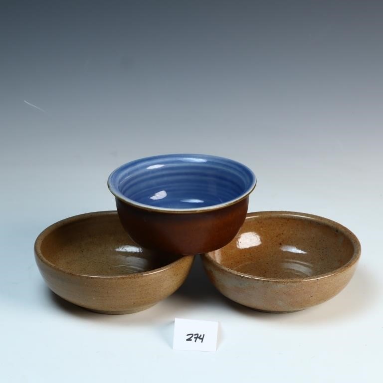 Three signed studio pottery bowls