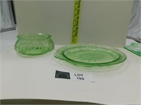 URANIUM GLASS PLATTER AND BOWL., NOTE