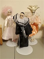3 Ceramic Dolls With Stands, 17" to 19" Tall