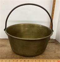 Brass kettle with wrought iron handle