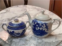 Blue & White Teapot & Sugar Bowl