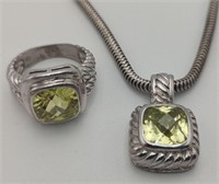 Sterling Silver & Citrine Ring, Pendant & Chain