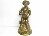 16" BRASS STATUE OF A FISHERMAN WITH FISH UNMARKED