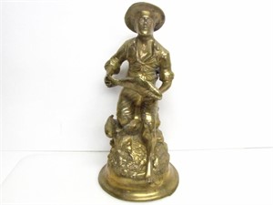 BRASS STATUE OF A FISHERMAN WITH FISH UNMARKED