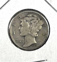 1931 Mercury Silver Dime, US 10c Coin
