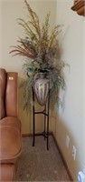 Floor vase, stand, floral greenery included