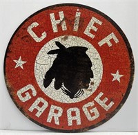8" Diameter Chief Garage Reproduction Metal Sign