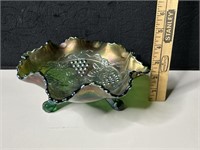 Fenton Green Carnival Glass Footed Bowl