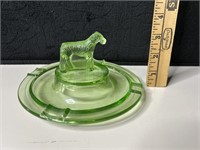 Vaseline Glass Ashtray w/ Dog