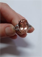 Pink Morganite and Diamond Marked 925 Ring- S