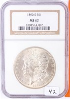 Coin 1890-S  Morgan Silver Dollar NGC MS62
