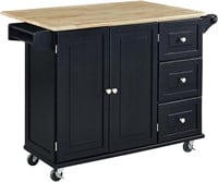 Kitchen Cart with Wood Top - Black