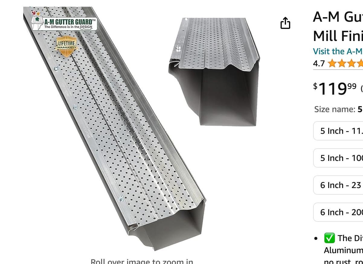 A-M Gutter Guard - Aluminum 5" (50 Feet