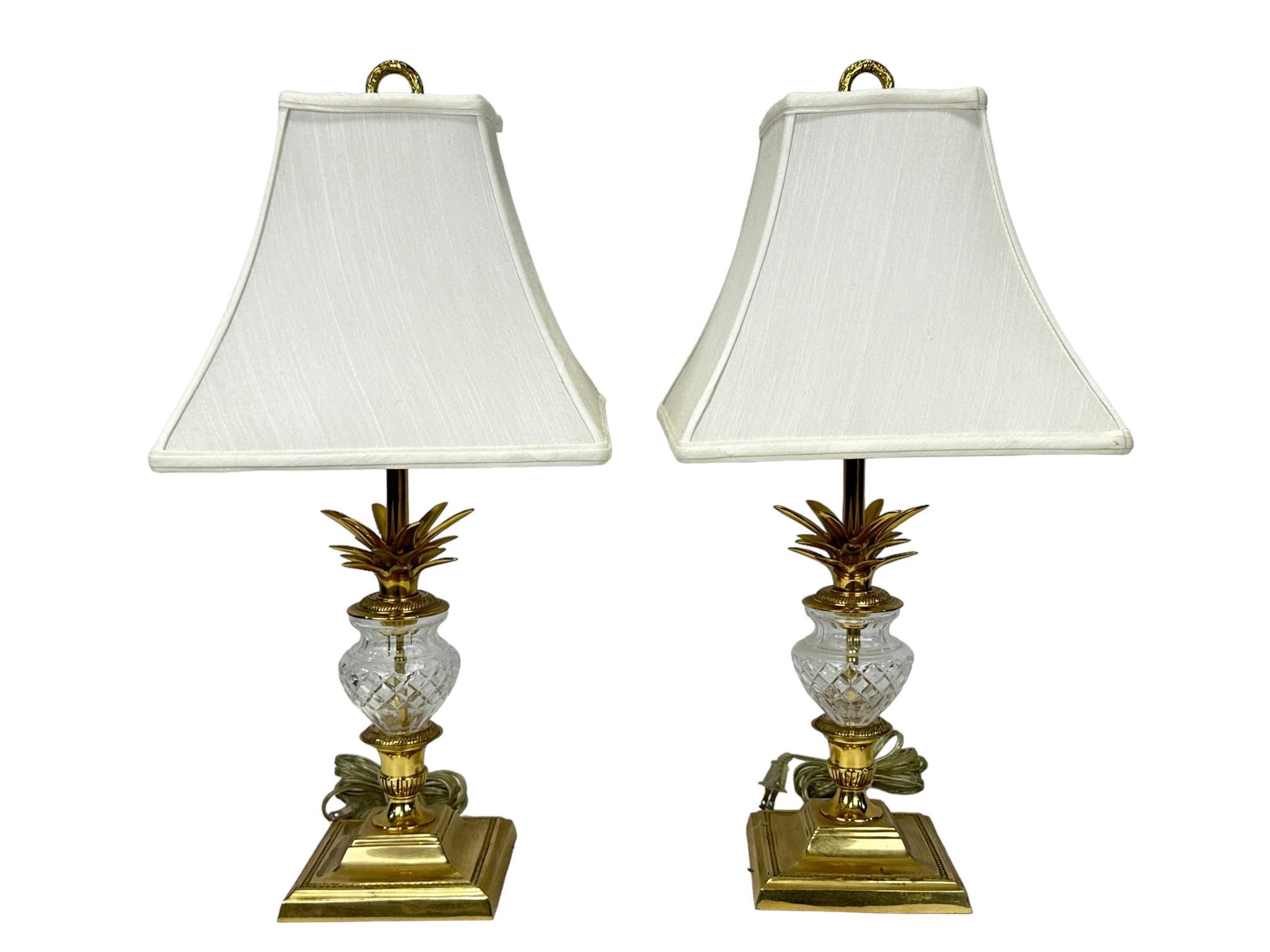 Pair of Vintage Brass & Press Crystal Glass Lamps